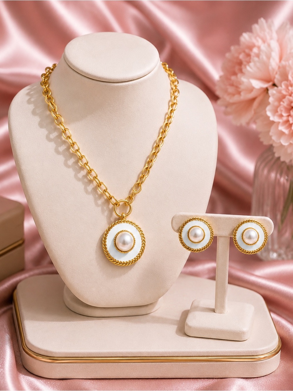 Golden Pearl Medallion Luxury Jewelry Set - Picture 1 of 13